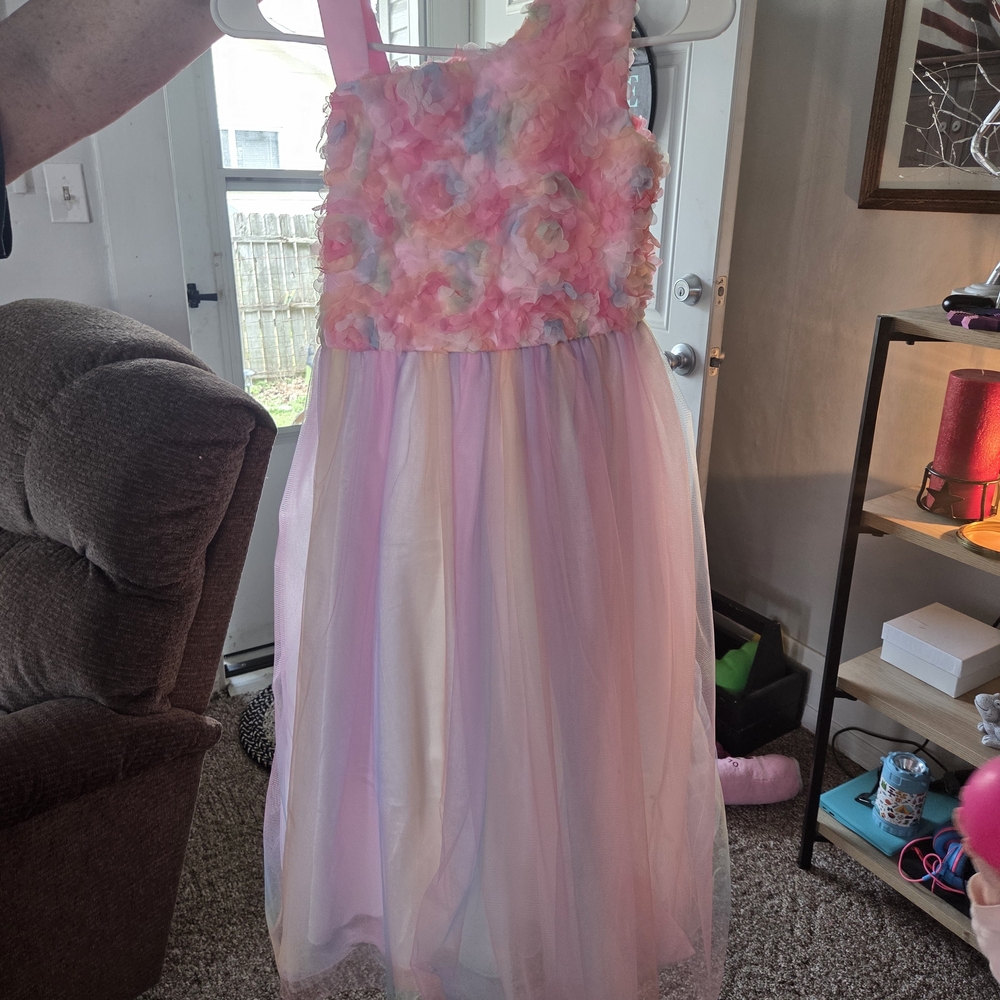 Forever 21 Girls Pastel Pink Multicolor Floral Tulle Party Dress